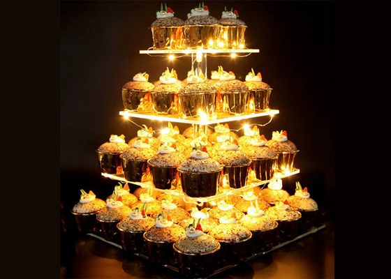 Transparenter Acrylstand des kuchen-Ausstellungsstand-löschen 4 Reihen-quadratischer kleinen Kuchens