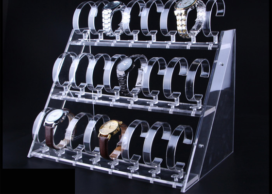 3 Reihen-transparenter Acryluhr-Ausstellungsstand für Casio-Uhr-Anzeige
