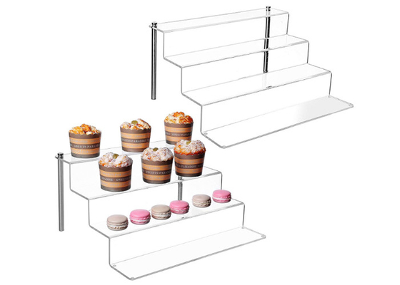 Stand des vier Reihen-Acrylkuchen-Ausstellungsstand-klarer Acrylregal-Metallkleinen kuchens