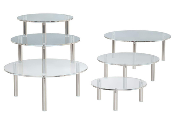 Klarer runder Acrylsatz des kuchen-Ausstellungsstand-3 für Nachtisch-Kuchen-Pizza des kleinen Kuchens