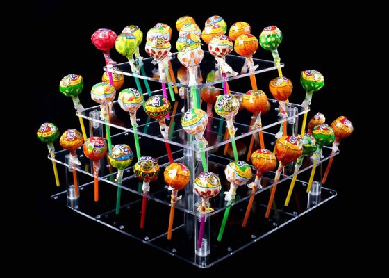 Toxische Substanz geben 4 Loch-der Lutscher-Kuchen-Halter des Reihen-klaren Acrylkuchen-Stand-56 frei
