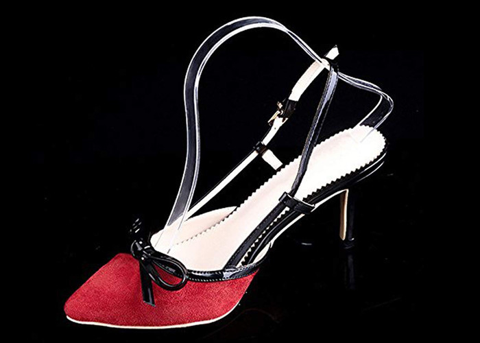 Klarer Acrylschuh-Ausstellungsstand fügt Halter-Gestellstütze für die Schuhe der Frauen ein