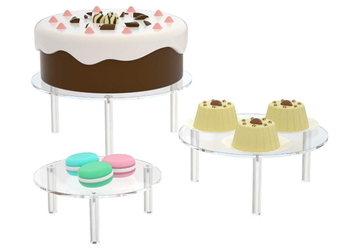 Klarer runder Acrylsatz des kuchen-Ausstellungsstand-3 für Nachtisch-Kuchen-Pizza des kleinen Kuchens